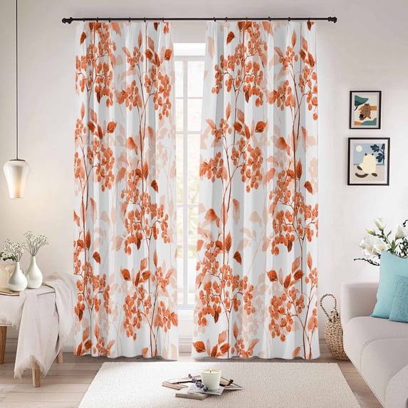 Burnt Orange Botanical Blackout Curtains for Bedroom/Living Room, Pinch Pleated Black Out Curtains, Vintage Nature Flower Room Darkening Window Drapes with Hooks 2 Panels, 39"x70"