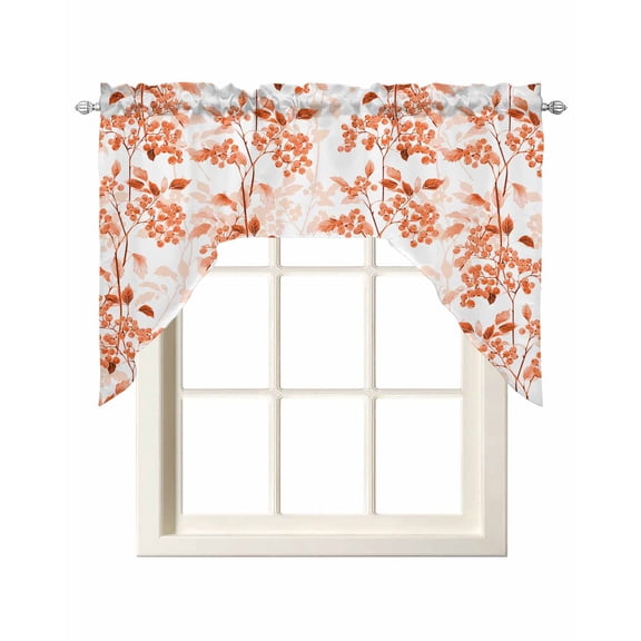 Burnt Orange Botanical Kitchen Curtains Swag Valance for Windows/Bathroom/Cafe, Vintage Nature Flower Rod Pocket Drape Panel Swag Curtain Valance for Bedroom/Living Room 55''x36''