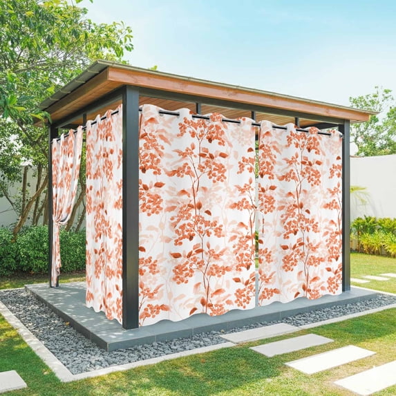 Burnt Orange Botanical Outdoor Curtains for Patio Waterproof, Windproof Privacy Curtains with Weighted Bottom, Vintage Nature Flower Outside Drapes for Picnic Garage Backyard Cabana 54"x108" 2 Panel