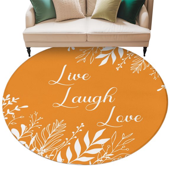 Burnt Orange Botanical Round Area Rug 5ft Washable Large Round Rug for Living Room, Soft Non-Slip Circle Rugs for Dining Room, Farmhouse Laugh Love Leaves Floor Carpet for Bedroom Entryway Office