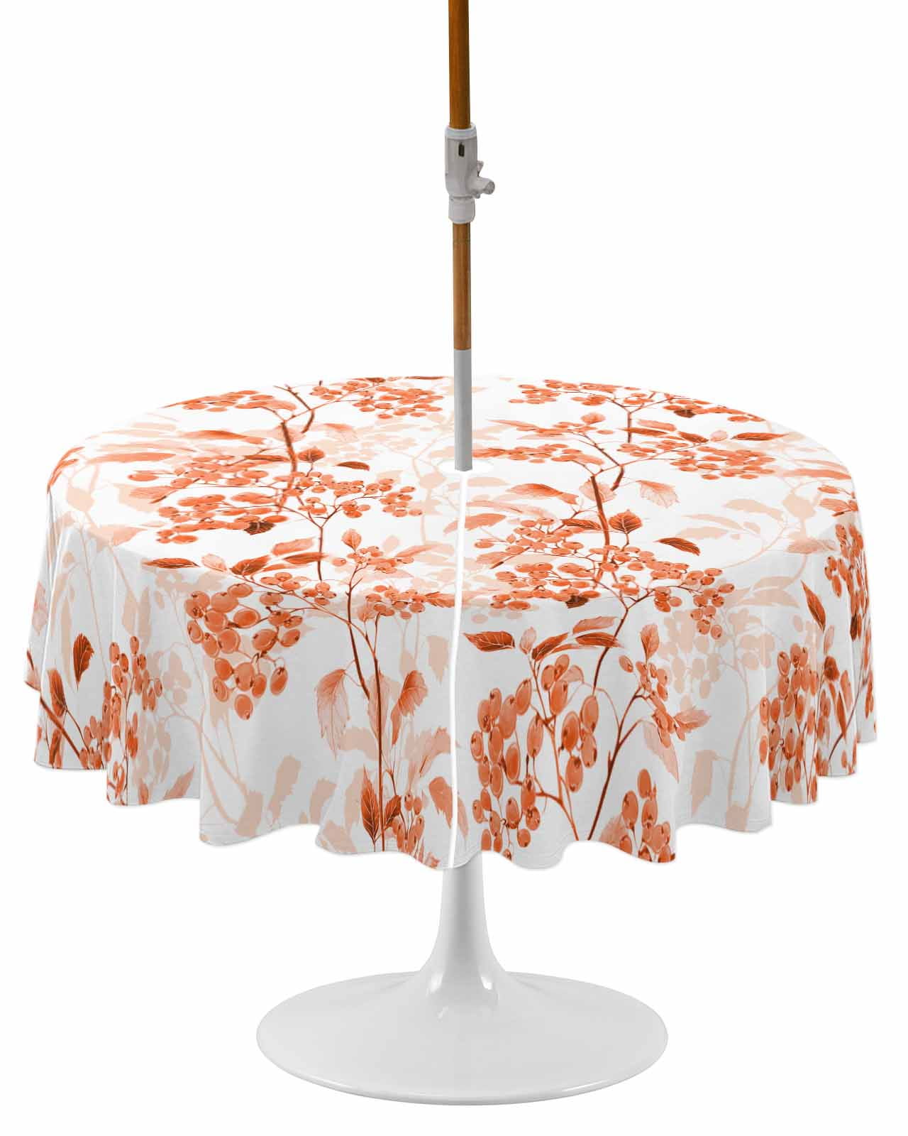 Burnt Orange Botanical Round Outdoor Tablecloth, Waterproof Table Cloth ...