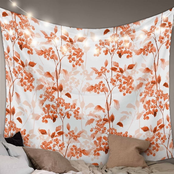 Burnt Orange Botanical Tapestry for Bedroom Wall Hanging Tapestry, Vintage Nature Flower Ceiling Backdrop Tapestries Poster Blanket Wall Decor for Teens Room Living Room Dorm 59" x 90"