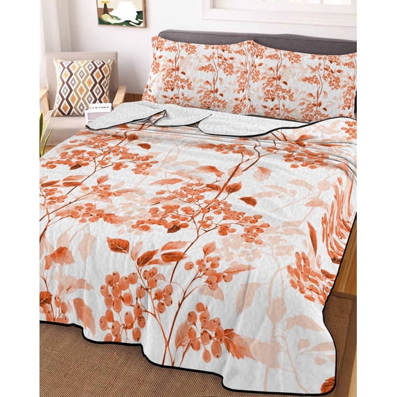 Burnt Orange Botanical Twin Size Down Alternative Comforter, Lightweight Comforter Quilt Bedding Set with Pillow Shams Vintage Nature Flower All Seasons Bed Comforter Duvet Insert 68"x86"