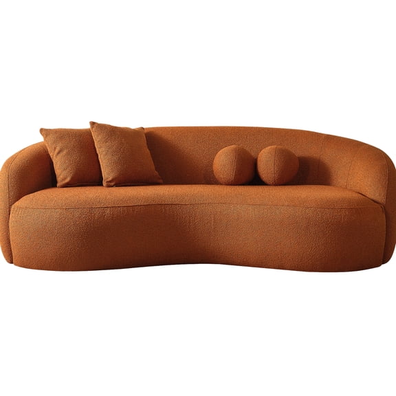 Burnt Orange Boucle 3 Seat Couch - Mid-century Modern, High Foam, Solid Wood Legs In Walnut Finish Curvy Seat, Style, Foam Filled, With Finish, For Condos