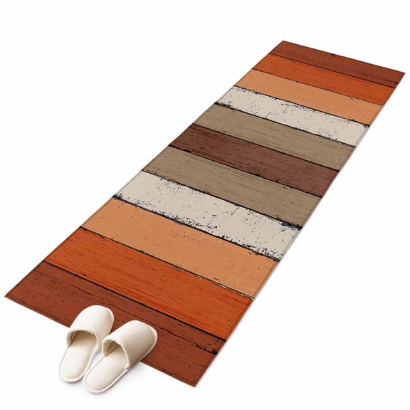 Burnt Orange Brown 2'x6' Runner Rug, Farmhouse Vintage Wooden Washable Non-Slip Area Rugs for Hallway Kitchen Floor Bedroom Entryway, Laundry Carpet Decoration Indoor Mat