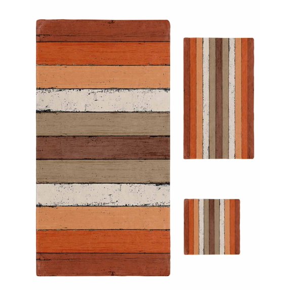 Burnt Orange Brown Bath Towels for Bathroom Set,Luxury Microfiber Towels Gifts for Women,Quick Dry Beach Kitchen Hand Hair Face Towel and Dish Washcloth,Farmhouse Vintage Wooden Yoga Towels+Set