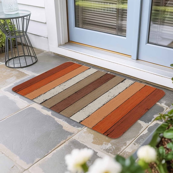 Burnt Orange Brown Door Mat Indoor Outdoor, Farmhouse Vintage Wooden Non Slip Welcome Mat with Rubber Backing, Absorbent Fabric Front Door Mats Entryway Rug for Home Patio Entrance 24"x36"