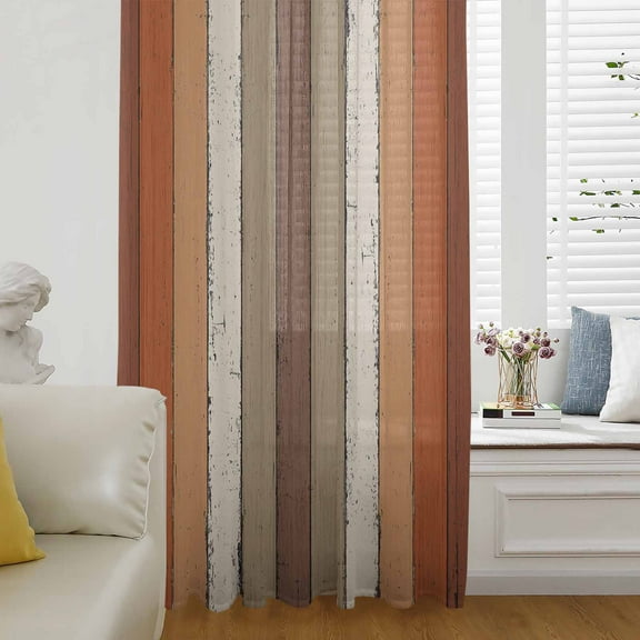Burnt Orange Brown Semi Sheer Curtains Drapes for Living Room, Bedroom, French Doors Window 108 Inches Long, Farmhouse Vintage Wooden Rod Pocket Chiffon Curtain Drapery Voile Draperies Panel