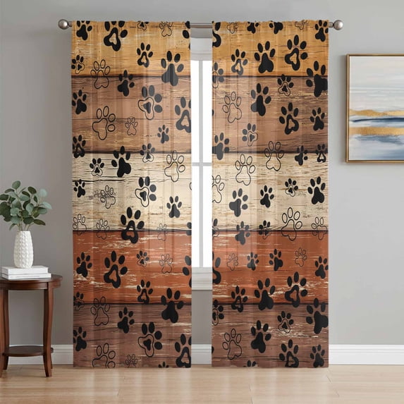 Burnt Orange Brown Sheer Curtains 84 Inch Length 2 Panels Set Window Treatments, Farmhouse Dog Paw Vintage Rod Pocket Semi Curtains for Living Room/Bedroom/Kitchen Décor, 104"W x 84"L
