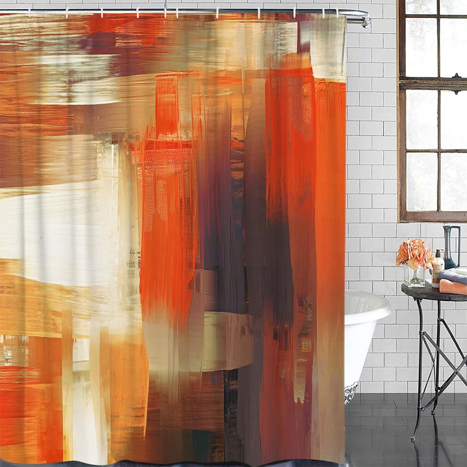 Burnt Orange Brown Shower Curtain Lightweight Abstract Orange Shower