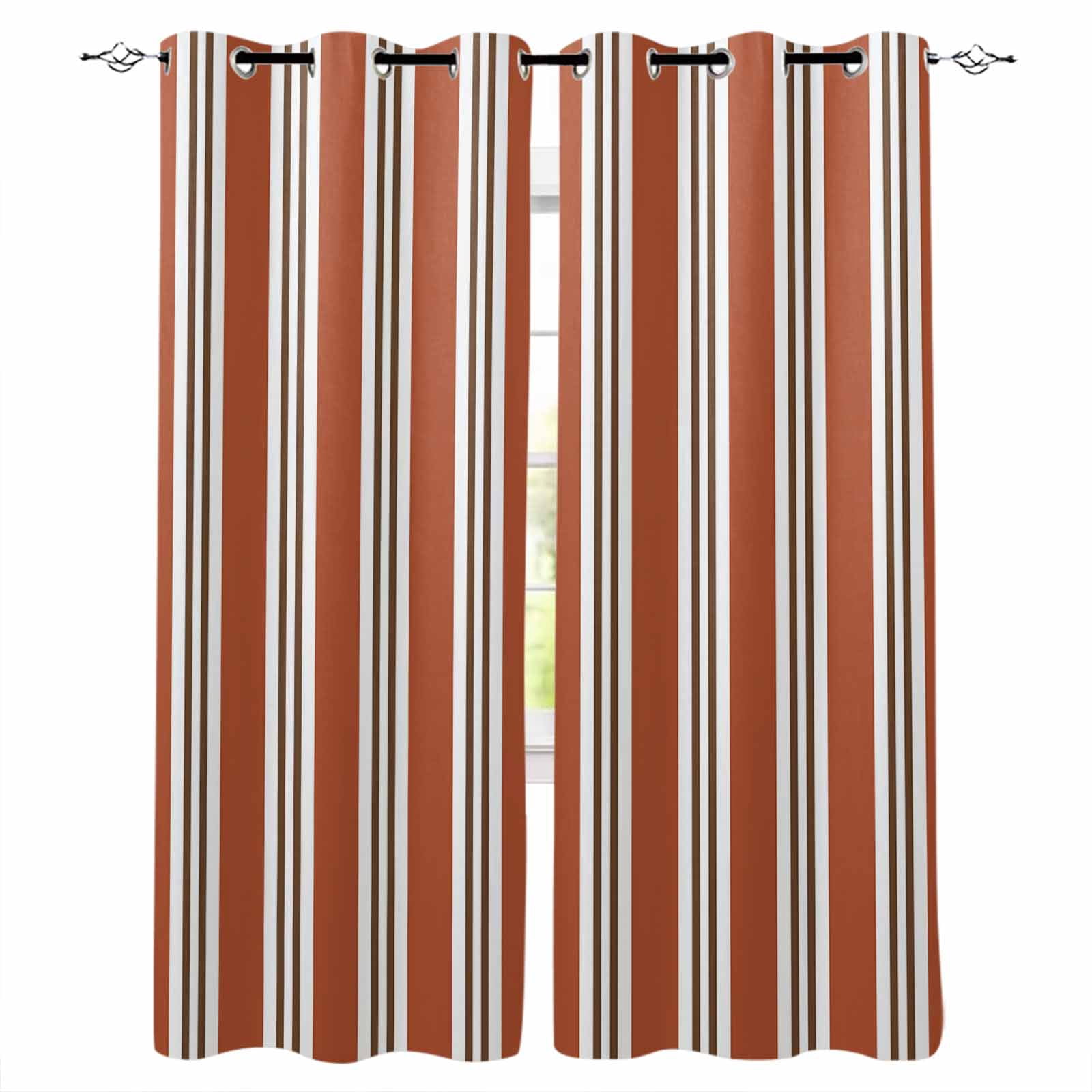 Burnt Orange Brown Striped Blackout Curtains for Bedroom Living Room ...