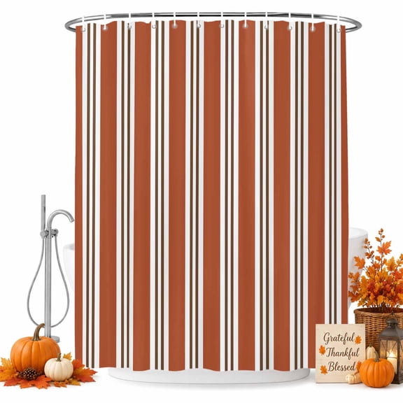 Burnt Orange Brown Striped Shower Curtain Set - Small 36" x 72" Washable Bathtub Curtain with 12 Hooks, Modern Farmhouse Vertical Stripes Waterproof Fabric Stall Shower Curtains for Bathroom Décor