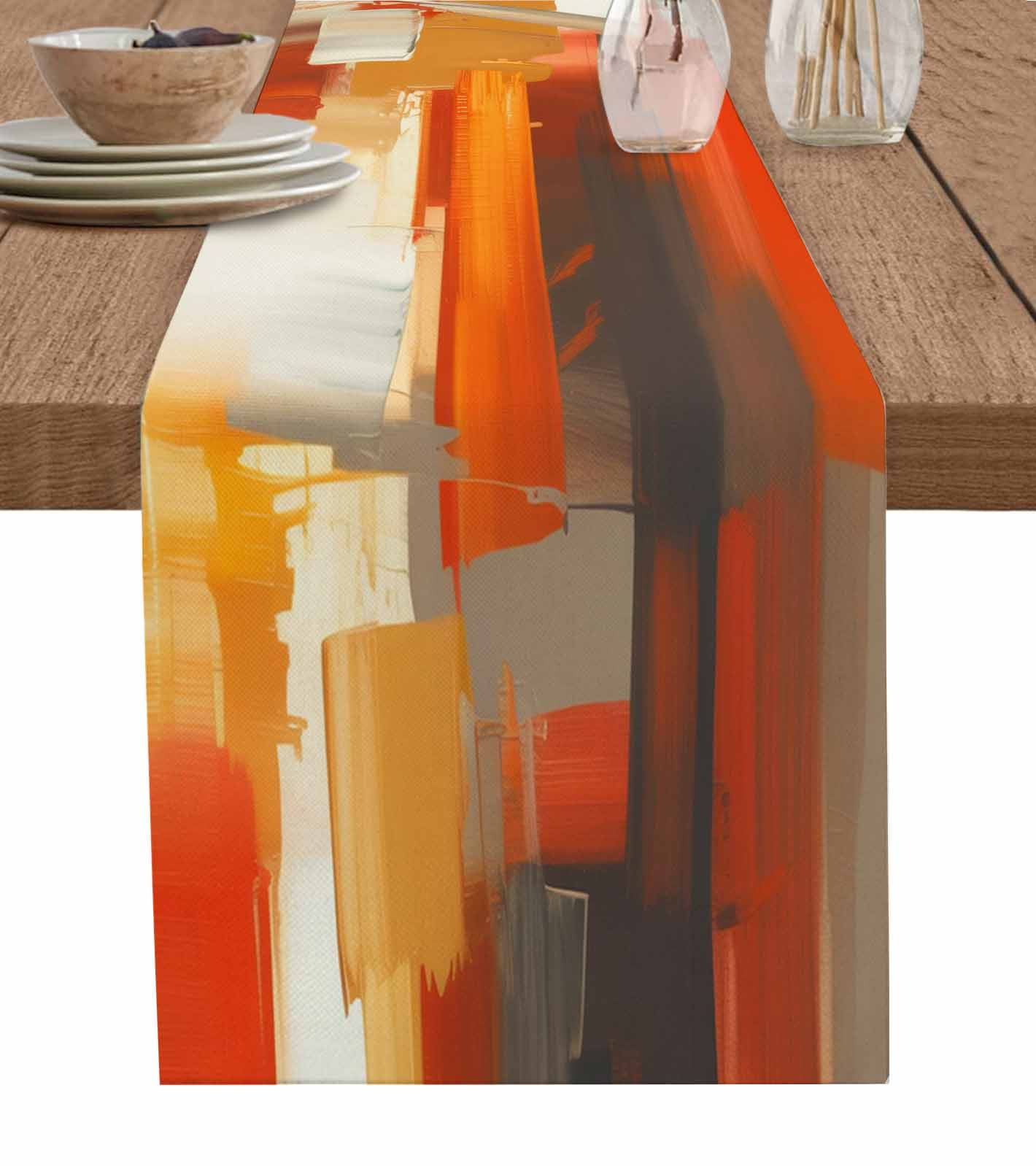 Burnt Orange Brown Table Runner 90 Inches, Farmhouse Ombre Abstract Mottled Art Bed Runner Dresser Scarves Tabletop for Indoor Outdoor Parties/Ceremony/Banquet, 13" x 90"