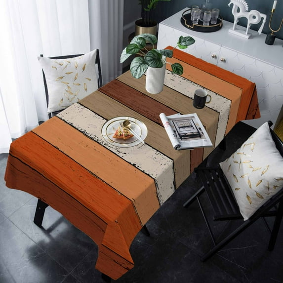 Burnt Orange Brown Tablecloth Rectangle Table Cloths 54x108 , Waterproof Tablecloth Outdoor Table Cloth, Farmhouse Vintage Wooden Washable Table Cover for Kitchen Dining Party