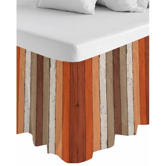 Burnt Orange Brown Wrap Around Bed Skirts for King Bed 16" Drop, Bed Skirt with Adjustable Elastic Belt Dust Ruffle Bed Valance for Bedroom Hotel Luxury Farmhouse Vintage Wooden Bed Frame Cover