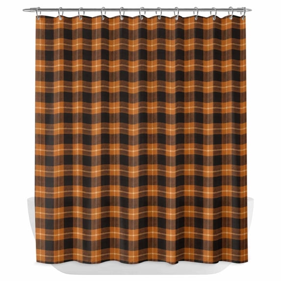 Burnt Orange Buffalo Plaid Shower Curtain - Water Repellent Fabric Shower Curtains Washable, Geometric Classic Checkered Decorative Polyester Cloth Bathroom Curtains Modern Bath Decor 72"x72"