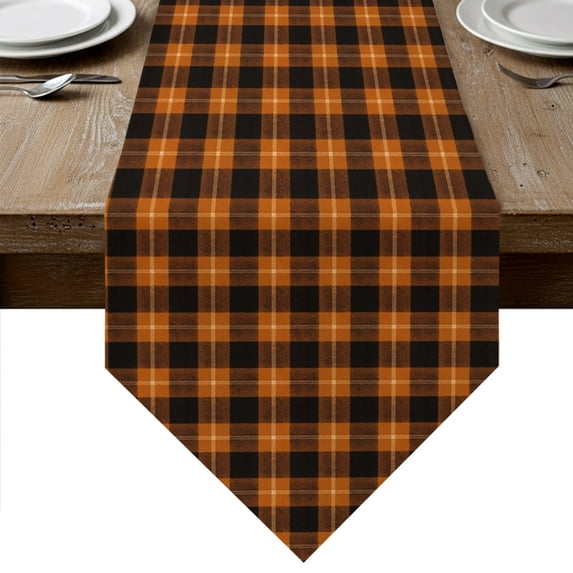 Burnt Orange Buffalo Plaid Table Runner Linen Burlap Table Runner 90 Inches Long Geometric Classic Checkered Dresser Scarves for Kitchen Island Coffee Dining Room Party Holiday Decoration 13"x90"