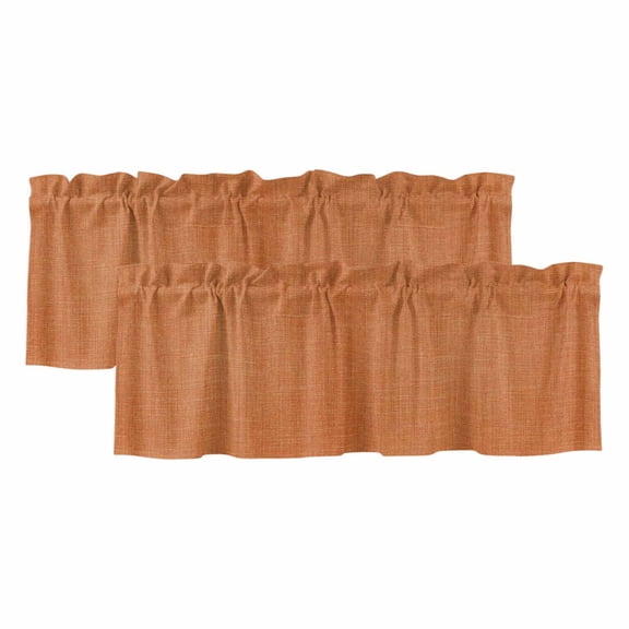 Burnt Orange Burlap Texture Curtain Valances for Windows, Kitchen Valance Window Treatments Panel 2 Pack, Farmhouse Vintage Orange Rod Pocket Short Curtains for Bathroom Bedroom 42 x 12 Inch