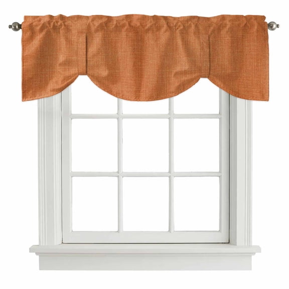 Burnt Orange Burlap Texture Tie Up Valance Curtains for Windows, Kitchen Curtains Window Treatments, Farmhouse Vintage Orange Short Window Shades Valances for Bedroom Bathroom Cafe 42"x12"