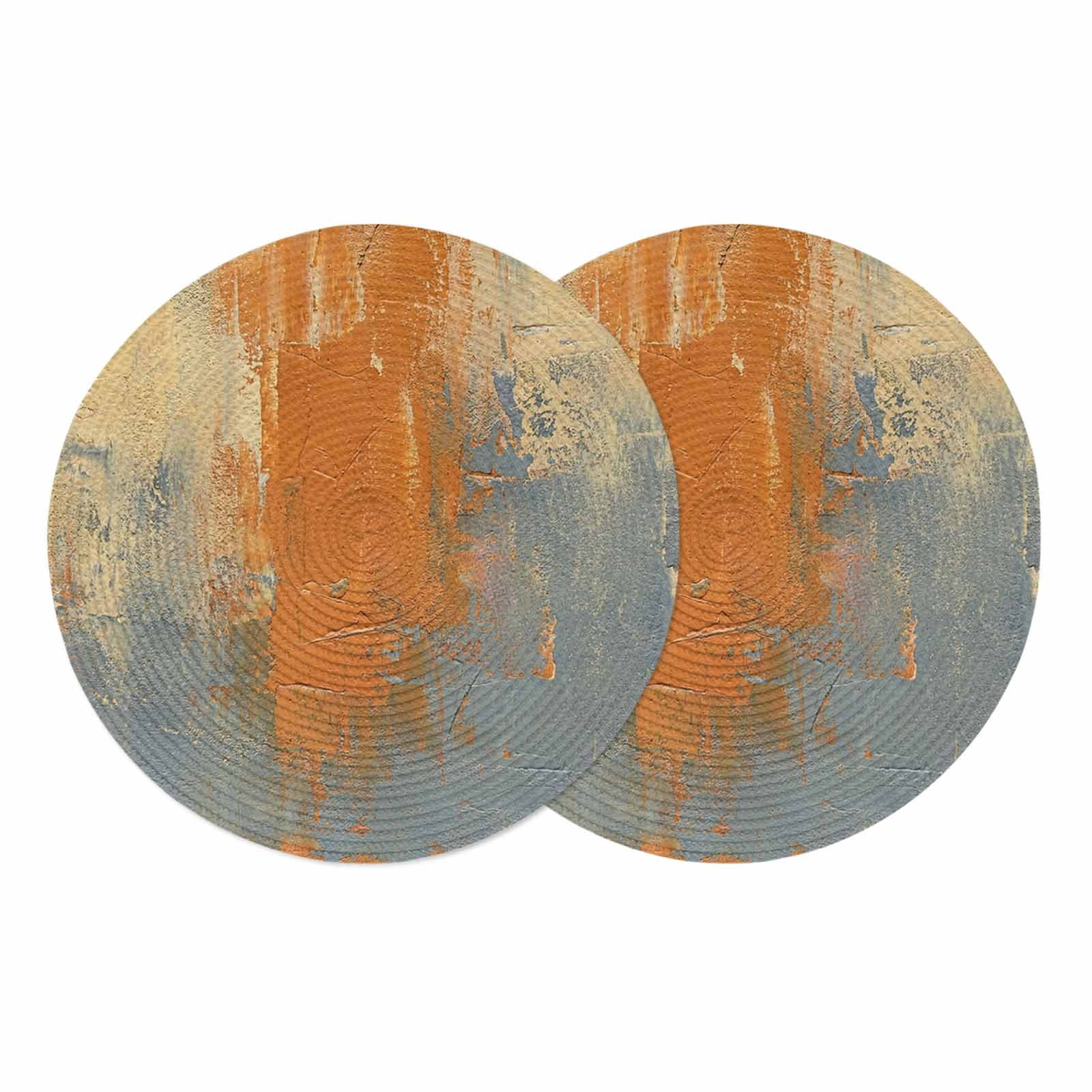 Burnt Orange Cement Gray Round 13 Inch Placemats Set of 2, Modern Abstract Art Orange HeatResistant Non Slip Place Mats for Dining Table, Wipeable Braided Kitchen Table Mats for Housewarming