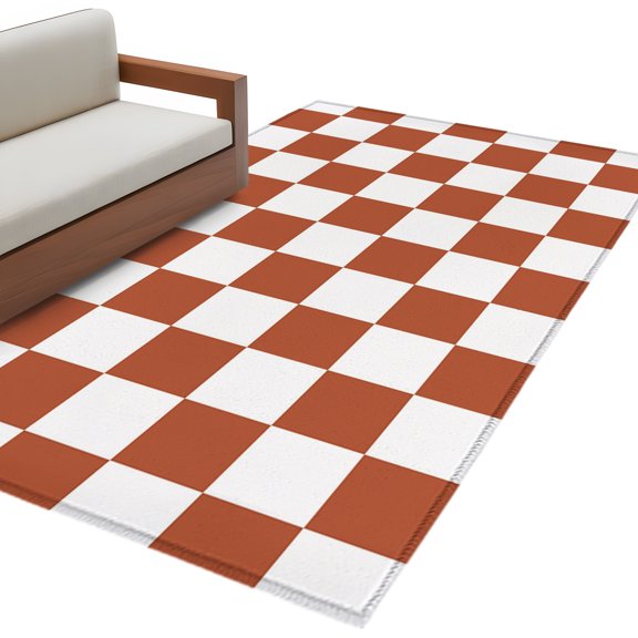 Burnt Orange Checkered Kitchen Runner Rug 2.7x5 Washable Runners for Hallway Non Slip Geometric Orange Buffalo Plaid Large Area Rug Indoor Floor Carpet for Bathroom Entryway Bedroom Living Room