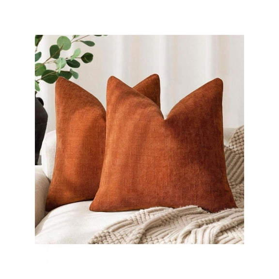 Burnt Orange Chenille Textured Throw Pillow Cover For Sofa Bed Chair Decor
