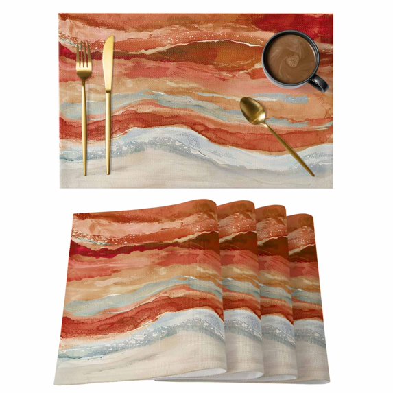 Burnt Orange Coastal Placemats Set of 8,Cotton Linen Fabric Place Mats,Summer Beach Nautical Abstract Art Washable Decorative Table Mats Protector for Home Kitchen Dining Wedding Party Coffee Tables