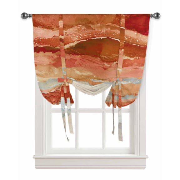 Burnt Orange Coastal Tie Up Curtains for Kitchen Bathroom Bedroom Windows 63 Inch Length, Spring Summer Ocean Beach Nautical Sea Wave Balloon Drape Curtains Shade Rod Pocket Curtain Panel, 52"x45"