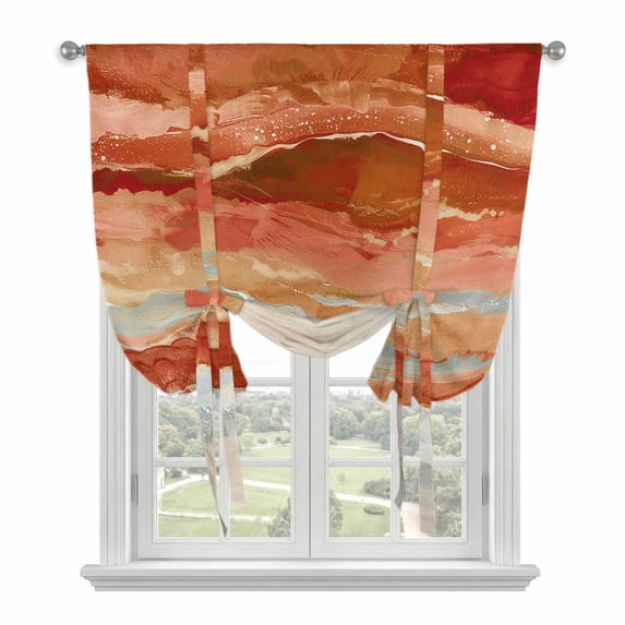 Burnt Orange Coastal Tie Up Curtains for Kitchen Windows,Adjustable Rod Pocket Valance 54 Inch Long, Summer Beach Nautical Abstract Art Window Treatment Balloon Roman Blind Shade, 42" x 54"