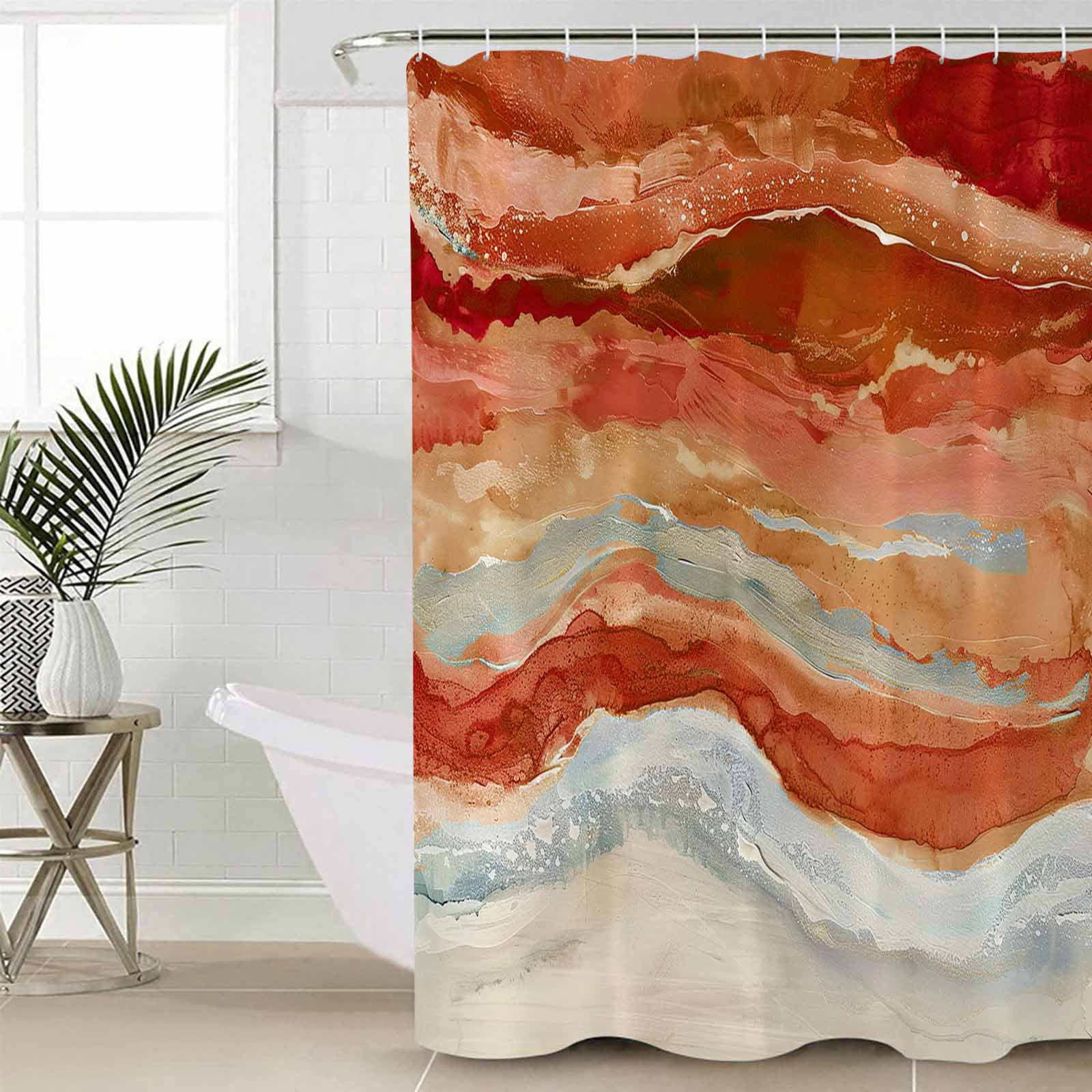 Burnt Orange Coastal Waterproof Fabric Shower Curtain, Summer Beach ...