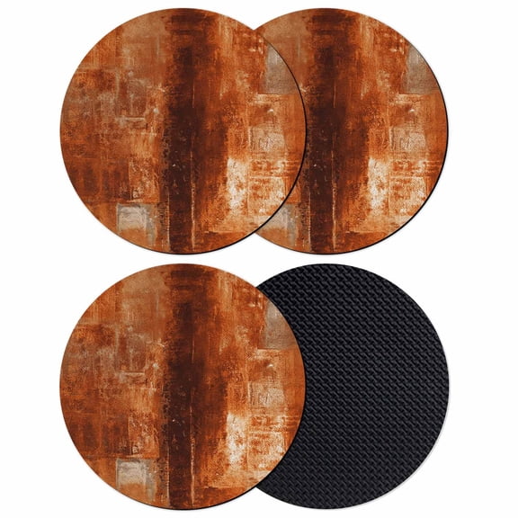 Burnt Orange Coasters Set of 4, Retro Oil Painting Modern Abstract Art Aesthetics Absorbent Coasters for Drinks, Coaster for Bar Office Dining Coffee Table Decor, Non Slip Round Desk Coaster
