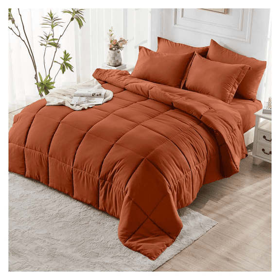 Burnt Orange Comforter Set - 2/3 Piece Bedding - Twin, Queen, King - Soft Microfiber Bedspread - Cozy Home Decor - Lightweight Quilted Comforter