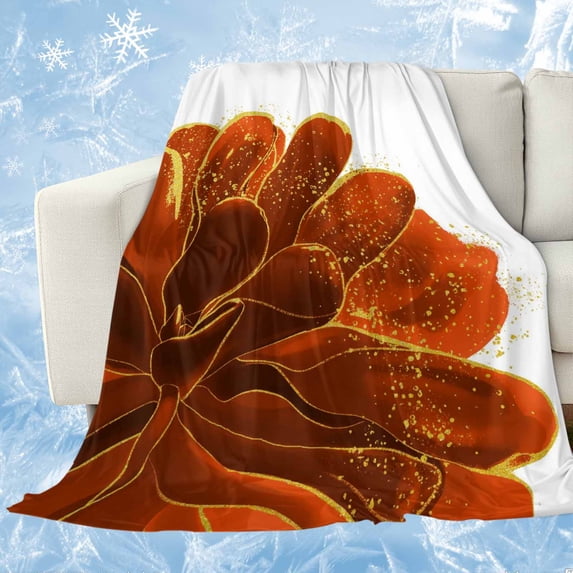 Burnt Orange Cooling Blanket,Lightweight Breathable Summer Throw Blanket with Double Sided Cold Effect,Sparkle Gold Stained Floral Flower Art Picnic Blankets Bed Sheet for Hot Sleepers 50"x60"