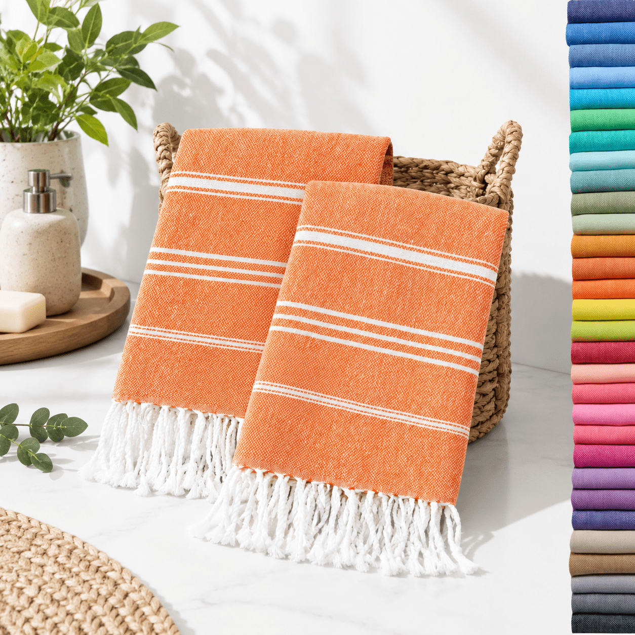 Burnt Orange Cotton Hand Towels with Hanging Loop, Set of 2, 20