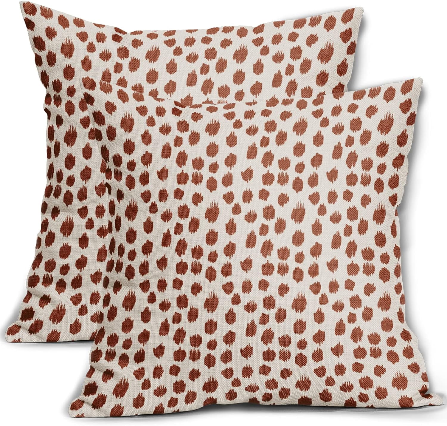Burnt Orange Cream Pillow Covers 18x18 Set of 2 Boho Design Polka Dot Throw Pillows Modern Brush Strokes Print Decorative Outdoor Pillowcase Square Cushion Cover Linen for Sofa Couch Bed