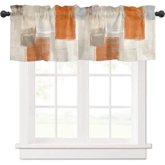 Burnt Orange Curtain Valance Window Treatment Burnt Orange Brown Gray Graffiti Paint Art Decorative Rod Pocket Short Window Valance for Kitchen Windows Living Room Bathroom 54 x 18 Inch,1 Panel