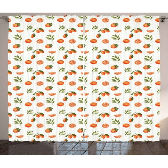 Ambesonne Burnt Orange Curtains 2 Panel Set, Watercolor Fruits, 108" x 96", Burnt Orange Fern Green