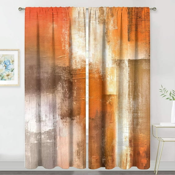 Burnt Orange Curtains 42W x 63H Inch Rod Pocket Abstract Rustic Rust Brown Art Painting Modern Vintage Retro Orange Grey Ombre Oil Print Living Room Bedroom Window Drapes Fabric 2 Panel