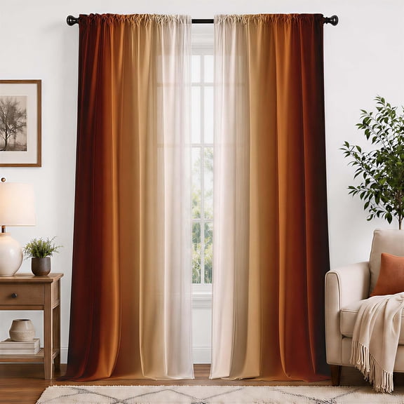 Burnt Orange Curtains 84 Inch Length for Living Room 2 Panel Set Burnt Orange and Terracotta Window Curtain Rust Orange Ombre Gradient Light Filtering Curtains Modern Abstract Drapes