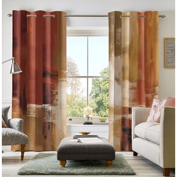 Burnt Orange Curtains Abstract Rust Curtain Room Darkening Grommet Window Treatments Modern Decorative for Bedroom Living Room 26"W x 54"L (Pack of 2)