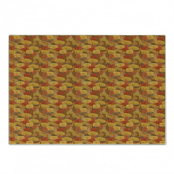 Burnt Orange Cutting Board, Abstract Autumn Doodle Trees in Warm Tangerines Tones Fall Forest, Decorative Tempered Glass Cutting and Serving Board, in 3 Sizes, by Ambesonne