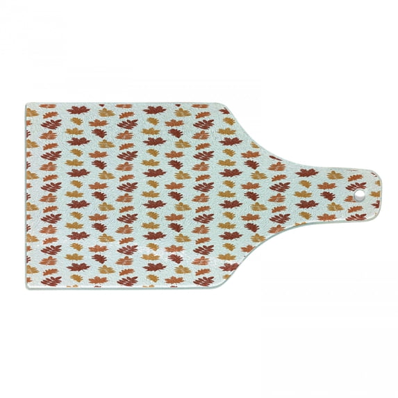 Burnt Orange Cutting Board, Various Fall Tree Leaf Sketches Repetition on Plain Backdrop, Decorative Tempered Glass Cutting and Serving Board, in 3 Sizes, by Ambesonne