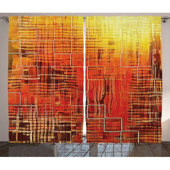 Ambesonne Orange Curtains 2 Panel Set, Grunge Retro Mosaic, 108" x 84", Orange Yellow
