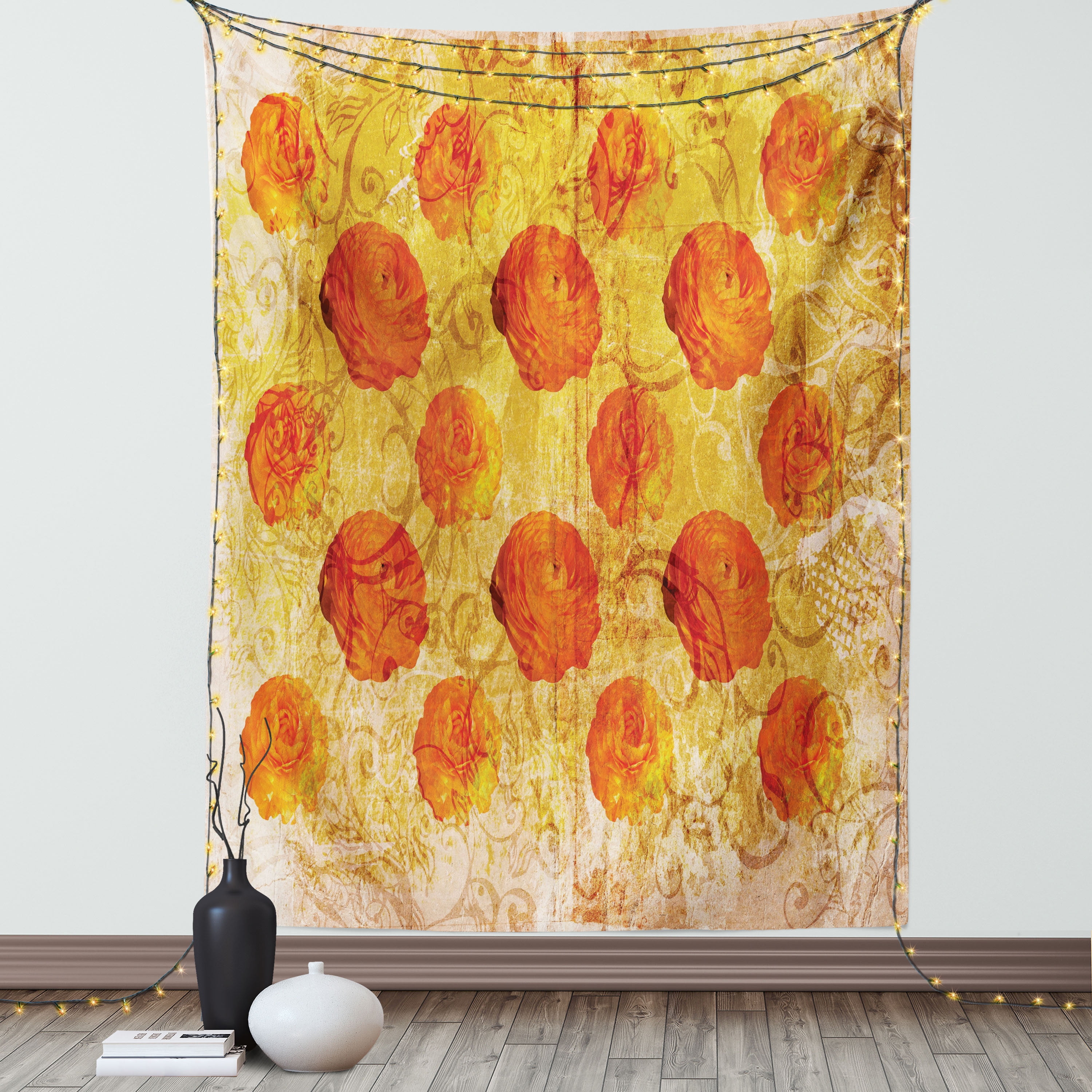 Burnt Orange Decor Tapestry Vintage Rose Flower Pattern Grubby Paint Texture with Grunge Rusty Image Wall Hanging for Bedroom Living Room Dorm Decor 60W X 80L Inches Orange Tan by Ambesonne