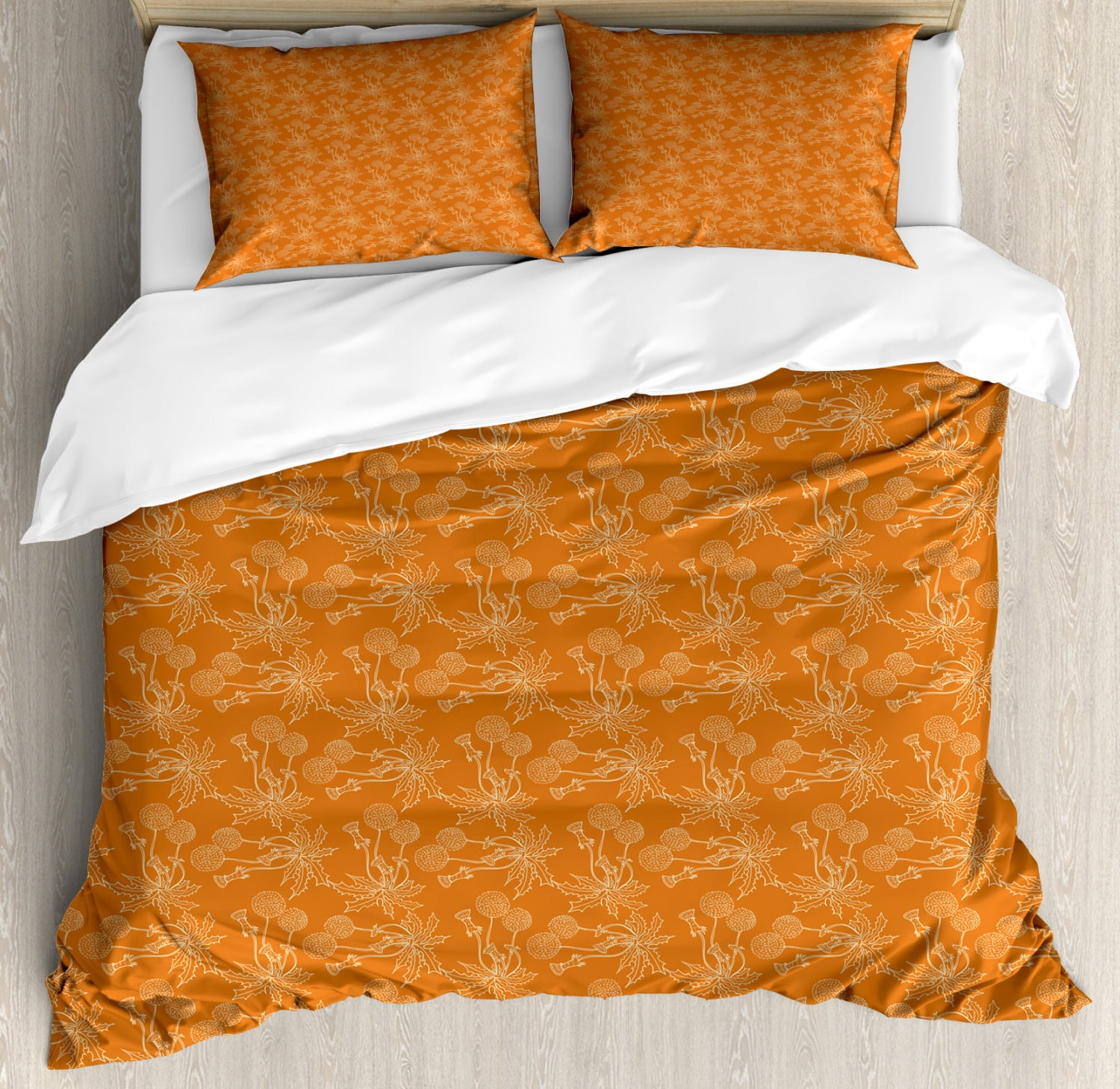 Burnt Orange Floral Queen Duvet Cover Set with Pillow Shams
