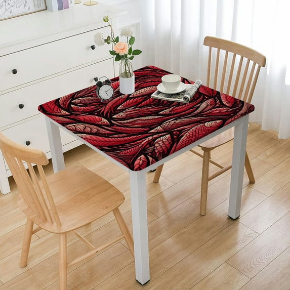 Burnt Orange Elastic Square Tablecloth, Leafage Pattern Flower Petals Home Decorative Tablecloths, Great for Home Kitchen/Parties/Holiday Dinner