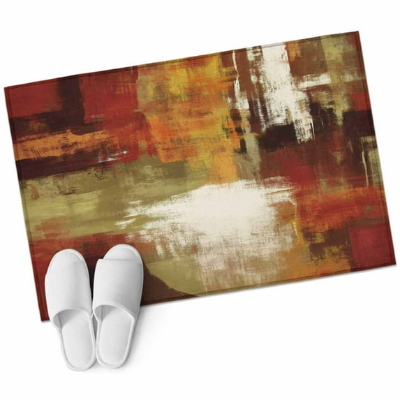 Burnt Orange Entryway Rug 2x3 Area Rug Washable Indoor Doormat Small Bathroom Rugs Low Pile Accent Throw Rugs Fall Modern Oil Painting Abstract Art Green Brown Floor Carpet for Kitchen Bedroom
