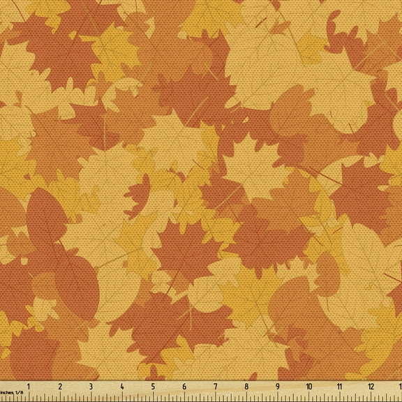 Burnt Orange Fabric by the Yard, Autumn Pattern with Cartoonish Fallen Leaves, Decorative Upholstery Fabric for Chairs & Home Accents, 2 Yards, Burnt Orange Marigold by Ambesonne