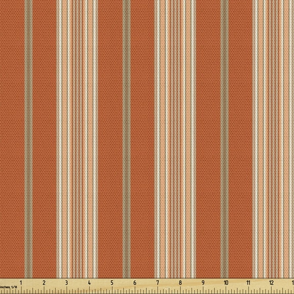 Ambesonne Burnt Orange Fabric by the Yard Upholstery, Retro Themed Stripes, 1 Yard, Burnt Orange Tan