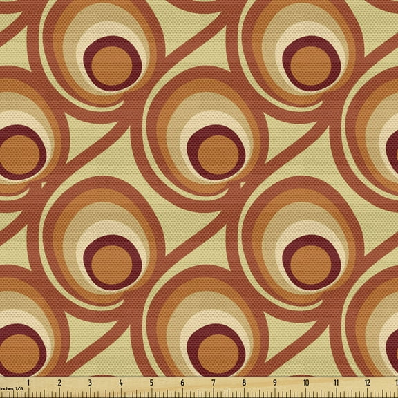 Ambesonne Burnt Orange Fabric by the Yard Upholstery, Retro Doodle Circles, 10 Yards, Multicolor